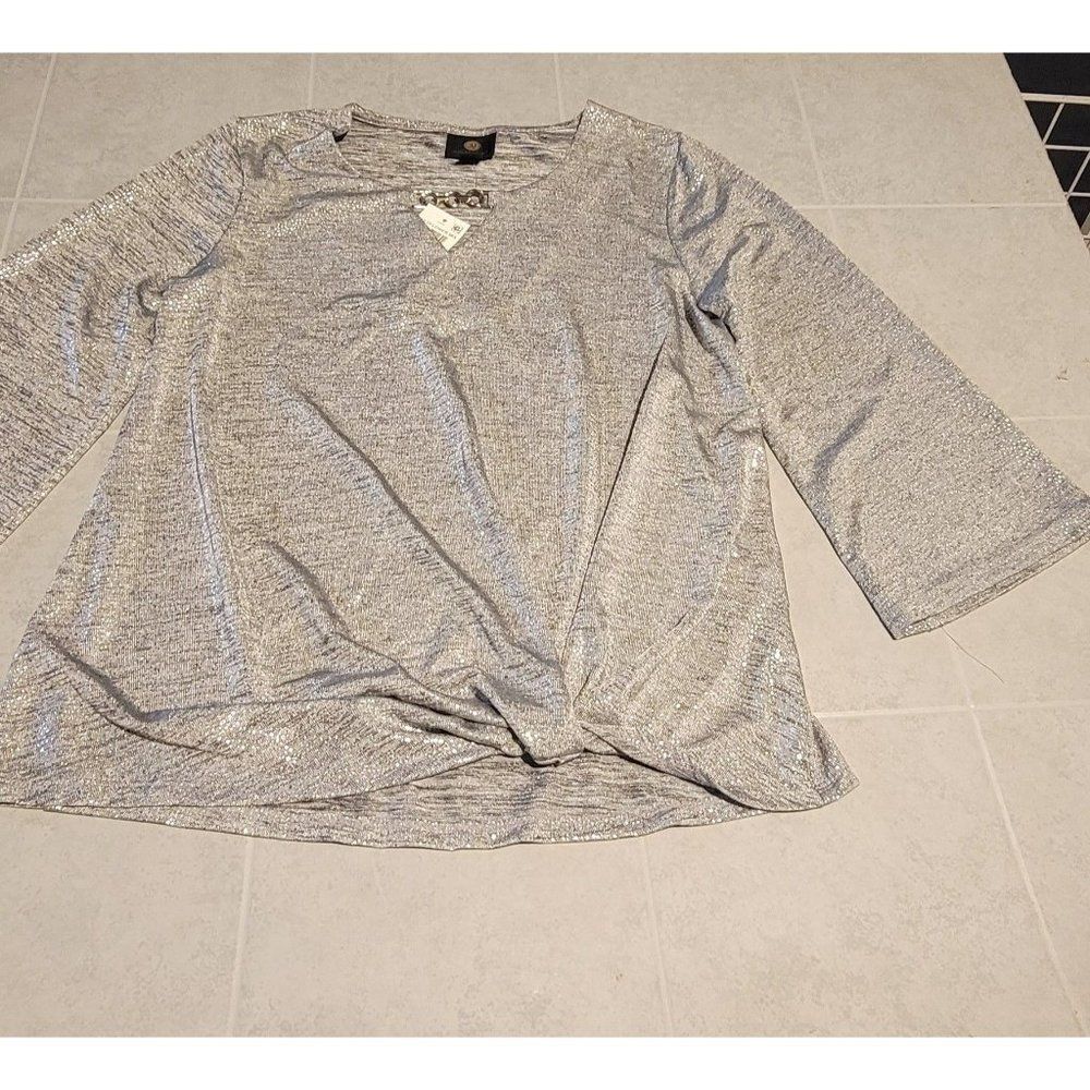 JM Collection Womens Silver Wild Flower Mix 3/4 Sleeve Casual Blouse Top Size S